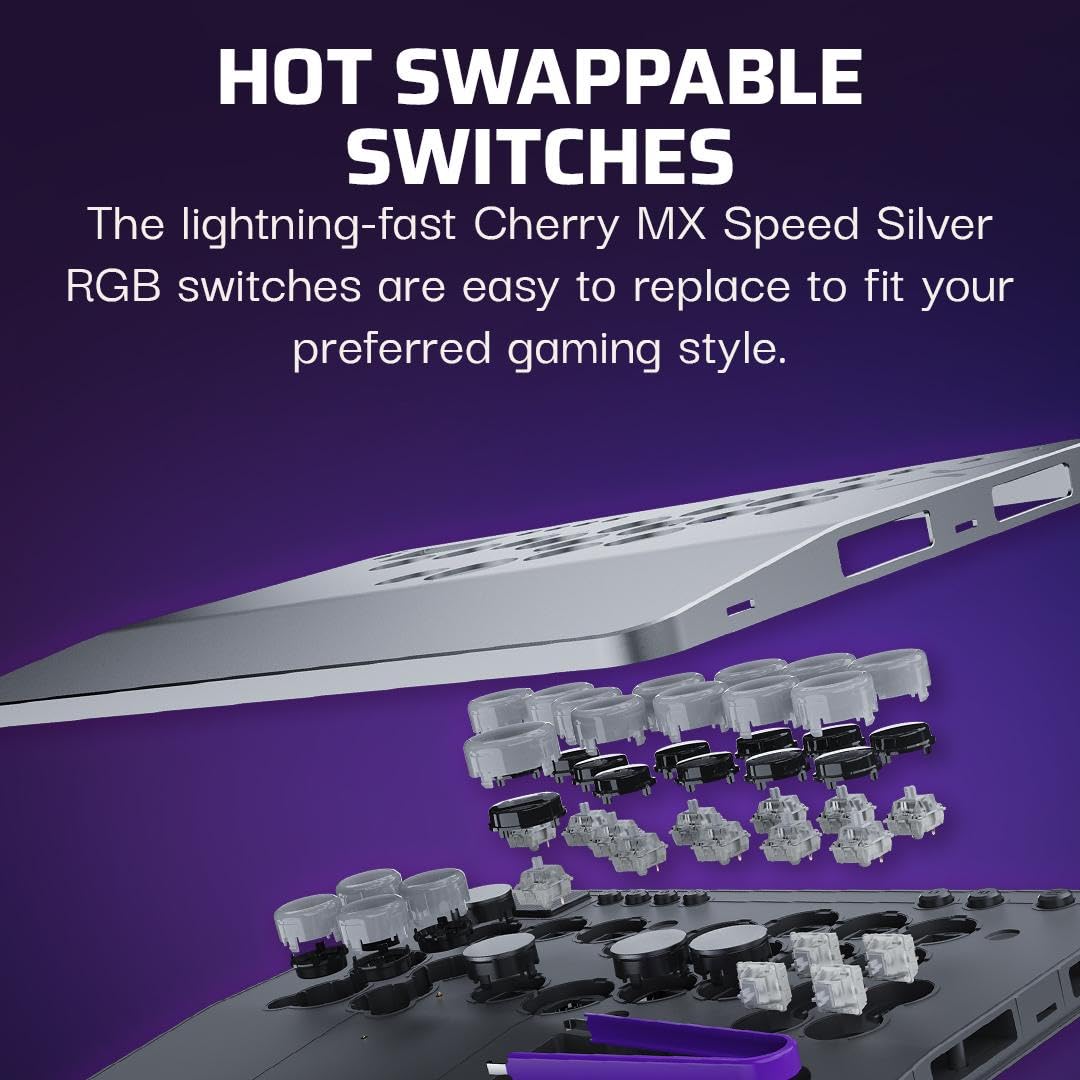 Turtle Beach Victrix Pro KO Leverless Esports All Button Fight Stick. PS5 | PlayStation. PS4. Windows PC. Tournament Arcade Controller. 16 Cherry Switches. Slim Design. RGB Lighting. USB-C Cable. Gray